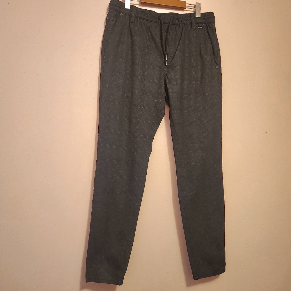 Projek Raw Tailored Fit Plaid Pants Men's Size M Dark Gray Tapered Drawstring Bu
